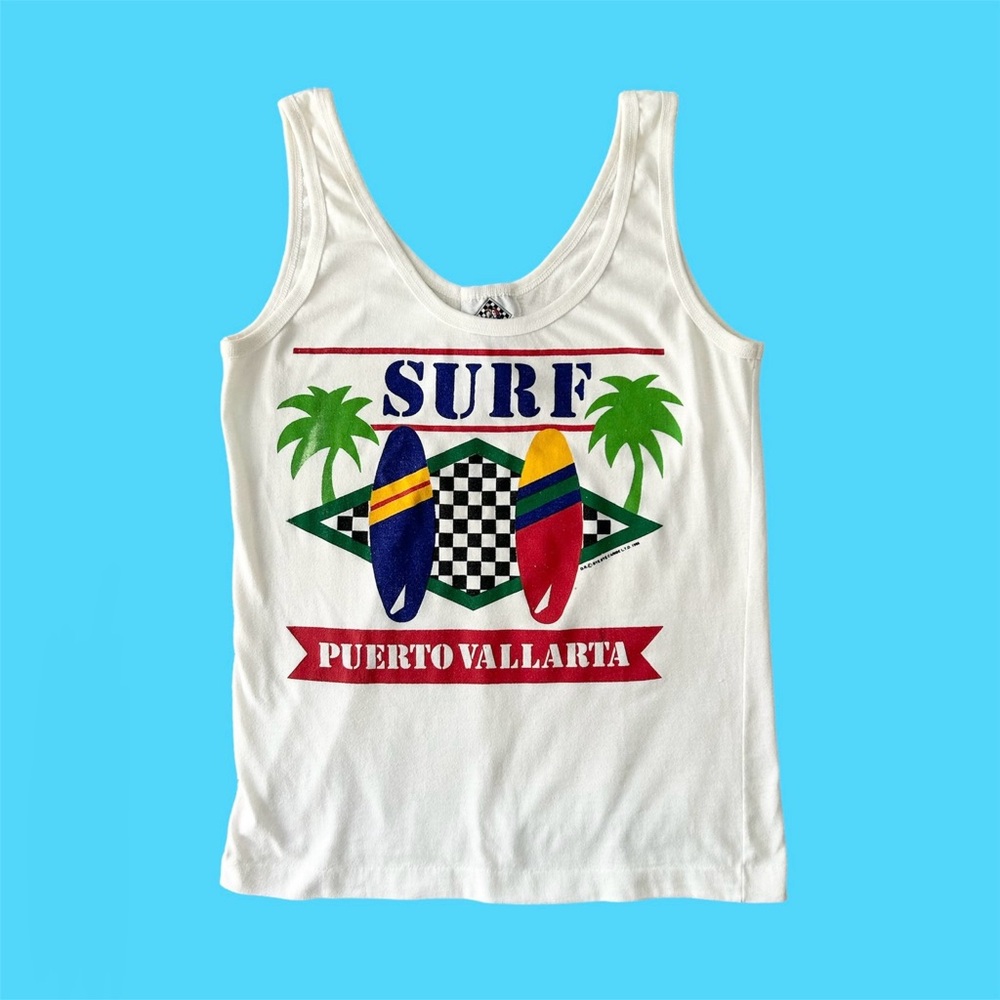 Vintage 80s Bye-Bye Single Stitch Surf Puerto Vallarta Graphic Tank Top Small
